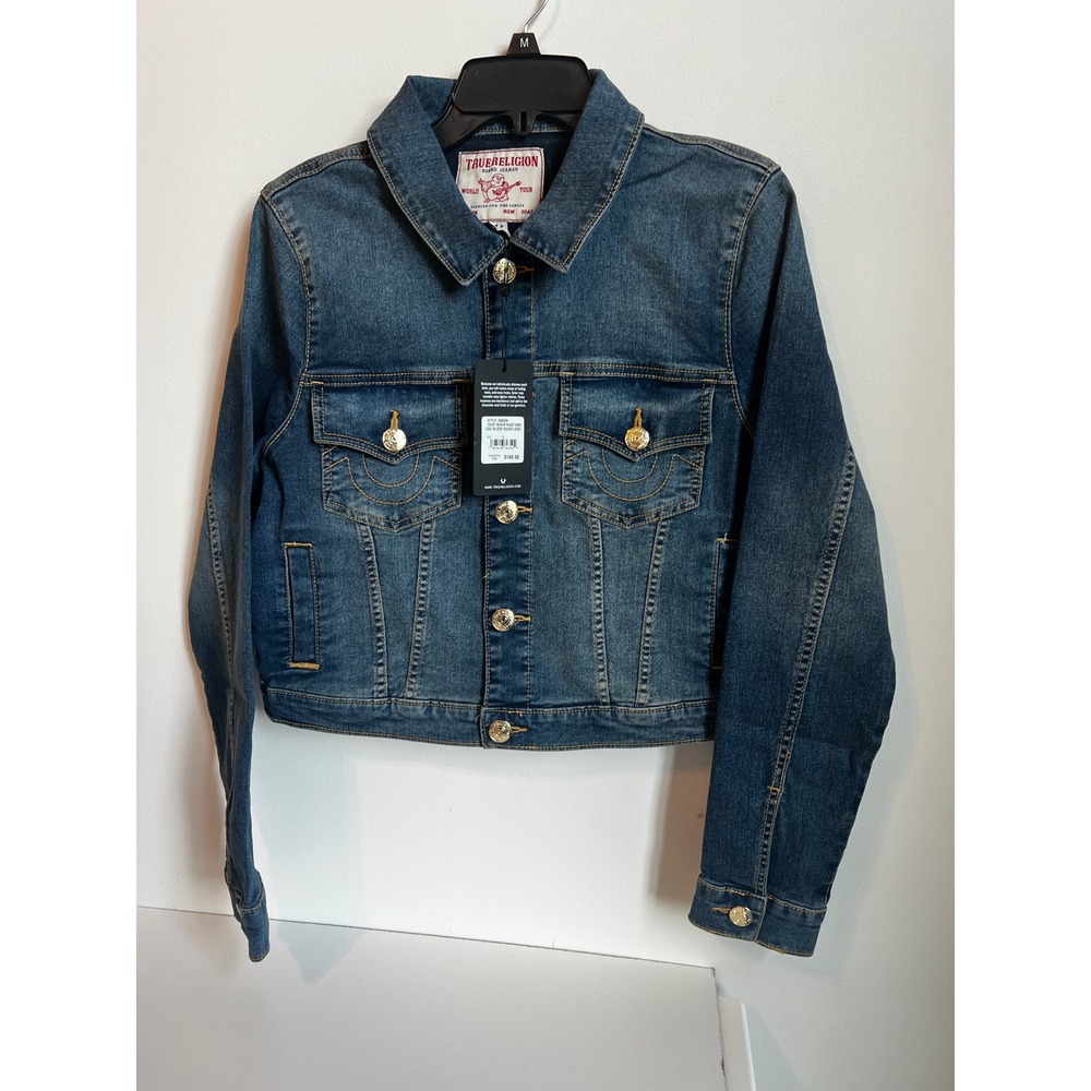True Religion Jesse‎ Crop Trucker Denim Jean Jacket Womens Large NWT